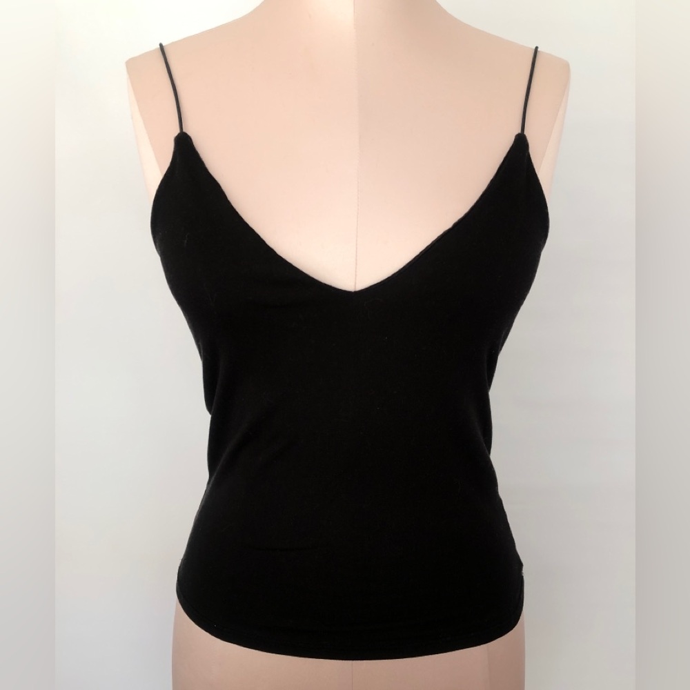 Black Spaghetti Strap Tank Top 90s Minimalist Deep V-Neck Summer Crop Camisole